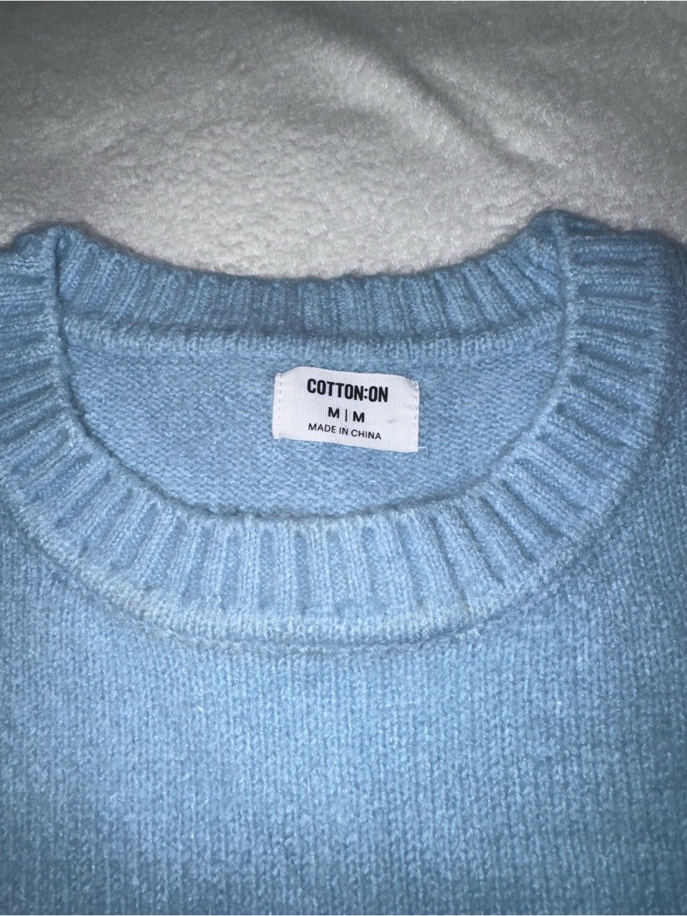 Cotton On Men's Pale Blue Ribbed Crewneck Sweater